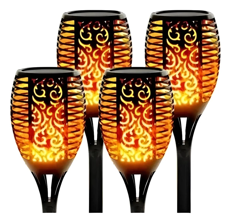 PACK DE 4 LAMPARAS SOLARES LED ANTORCHAS DECORATIVAS - 1