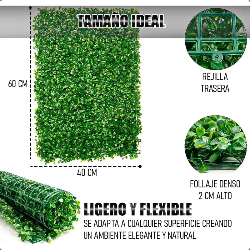 PACK DE 4 PANELES DE JARDIN VERTICAL ARTIFICIAL 60X40 CM - 3