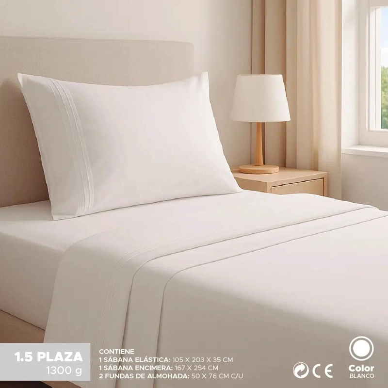 JUEGO DE SABANAS 1,5 PLAZAS ULTRA SUAVE COLOR BLANCO - 2
