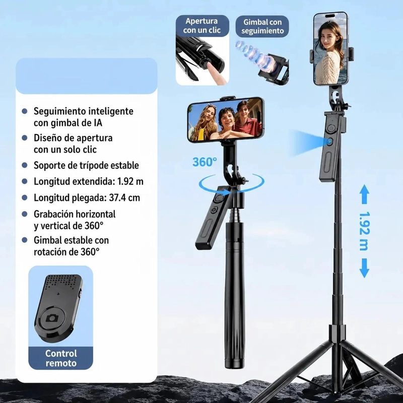 TRIPODE PLEGABLE CON GIMBAL INTELIGENTE Y CONTROL REMOTO - 2