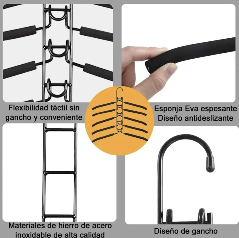 COLGADORES DE ROPA ANTIDESLIZANTES PACK DE 2 PERCHAS MULTICAPA - 4
