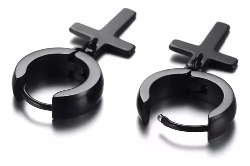 AROS DE ARGOLLA CON CRUZ EN ACERO INOXIDABLE UNISEX - 2