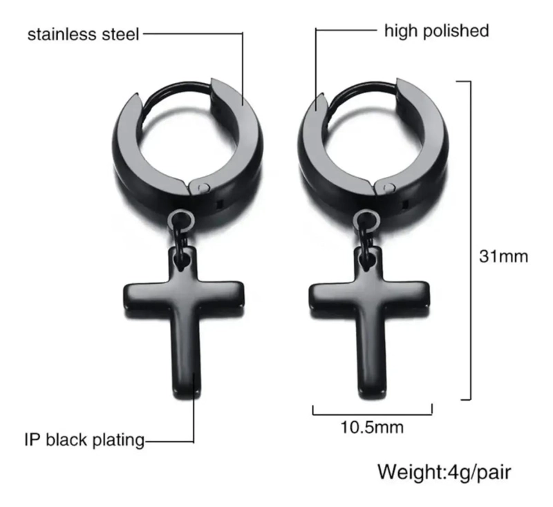 AROS DE ARGOLLA CON CRUZ EN ACERO INOXIDABLE UNISEX - 4