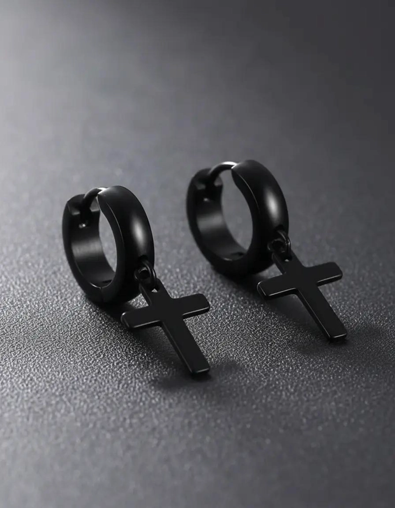 AROS DE ARGOLLA CON CRUZ EN ACERO INOXIDABLE UNISEX - 9