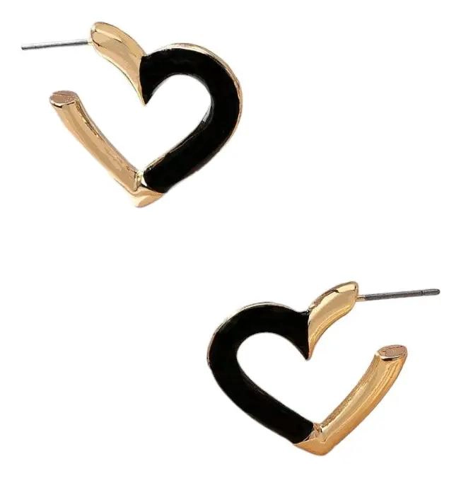 AROS ARGOLLA MUJER CORAZON ESMALTADO NEGRO BAÑO ORO 18K - 1