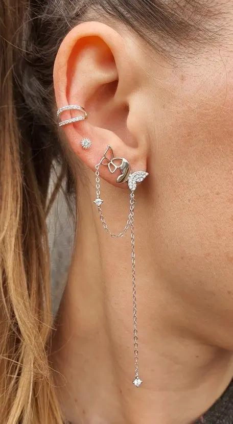 MINI AROS DE PLATA 925 CON DISEÑO FLORAL PARA PERFORACIONES - 2