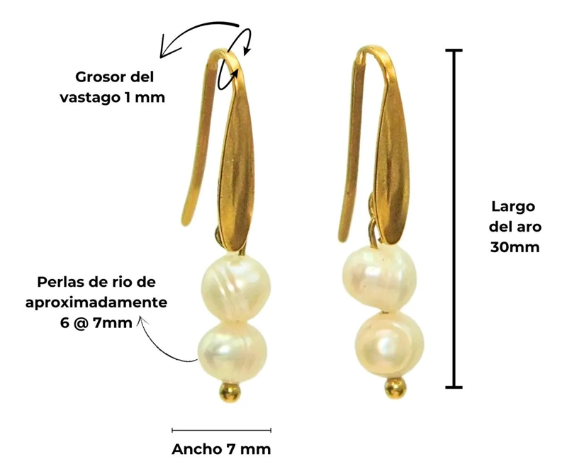 AROS ELEGANTES CON PERLAS NATURALES Y ACABADO DORADO - 2