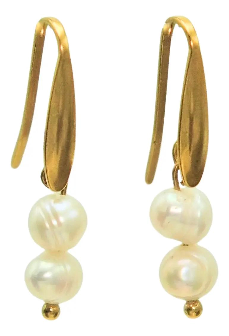AROS ELEGANTES CON PERLAS NATURALES Y ACABADO DORADO - 6