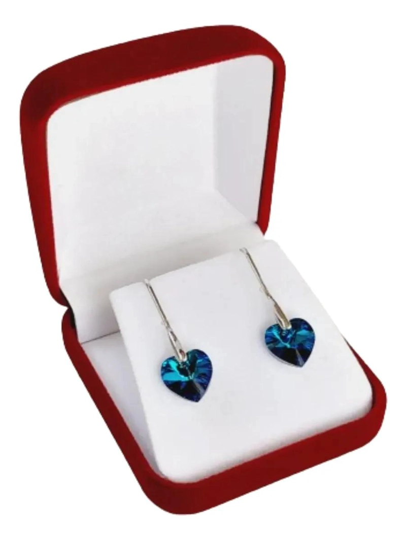 AROS DE PLATA 925 CON CRISTALES AZUL EN FORMA DE CORAZON - 2