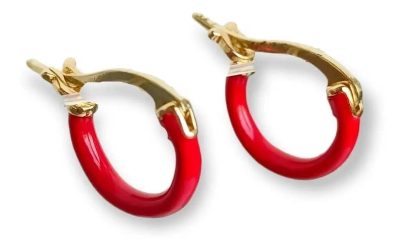 ARGOLLAS HUGGIES CHICAS ENCHAPADAS ORO 18K CON RESINA COLORIDA - 1