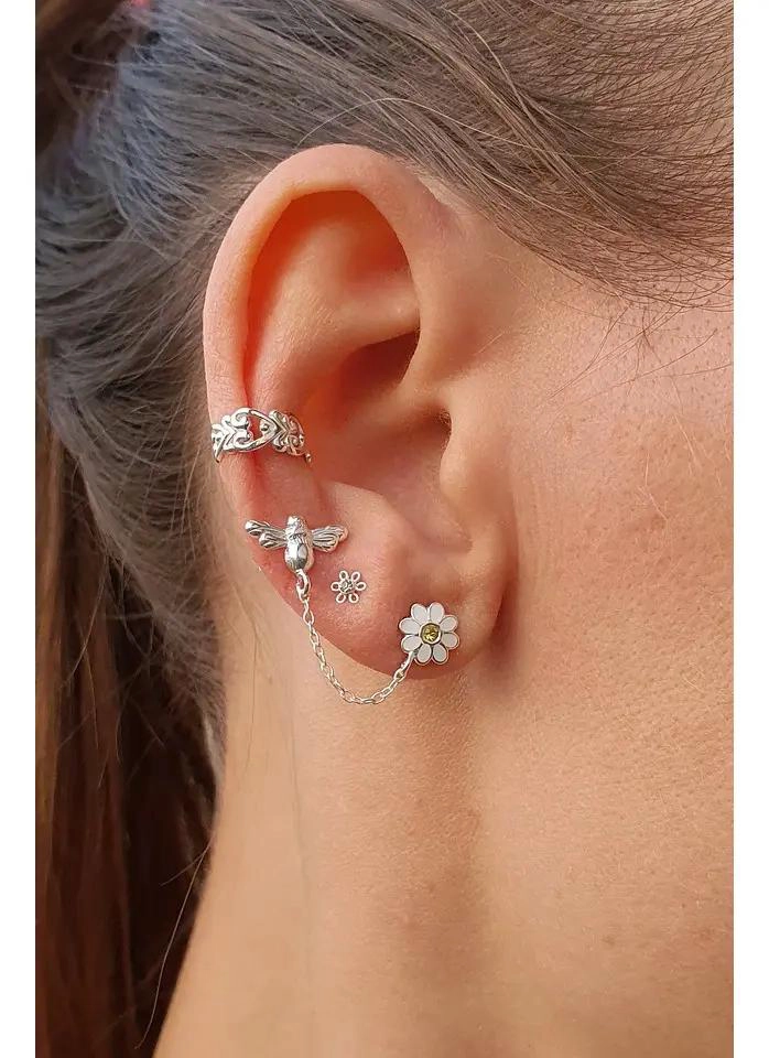 AROS DE ABEJA Y FLOR EN PLATA 925 PARA MUJER Y NIÑA - 2