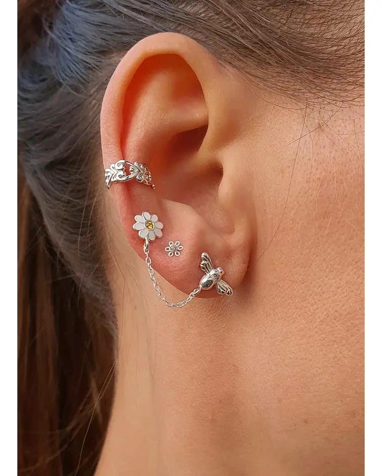 AROS DE ABEJA Y FLOR EN PLATA 925 PARA MUJER Y NIÑA - 3