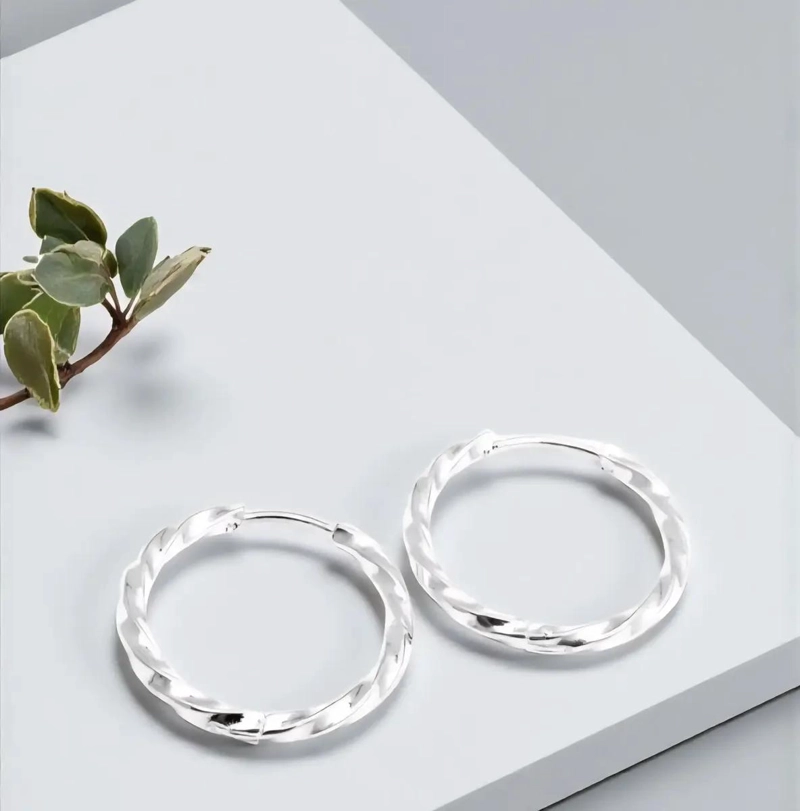 AROS DE PLATA 925 BISELADOS Y ENROSCADOS ELEGANTES - 2