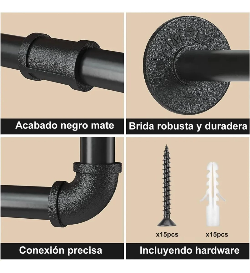PERCHERO DE PARED INDUSTRIAL DE METAL PARA ROPA Y ACCESORIOS - 5