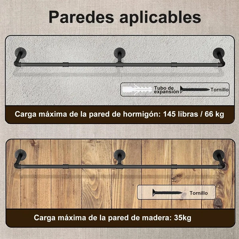 PERCHERO DE PARED INDUSTRIAL DE METAL PARA ROPA Y ACCESORIOS - 6