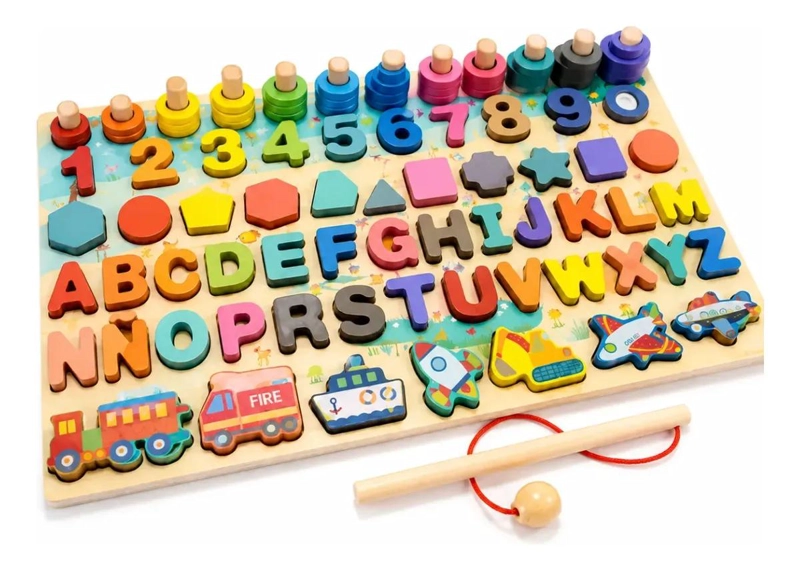 TABLERO DIDACTICO 7 EN 1 DE MADERA PARA APRENDIZAJE INFANTIL - 1