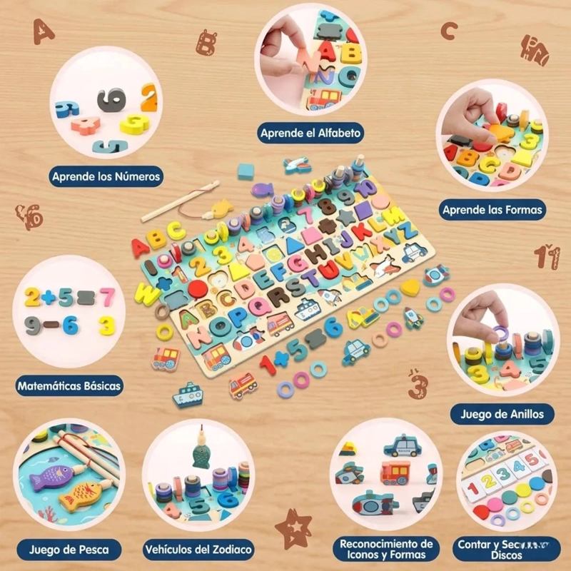 TABLERO DIDACTICO 7 EN 1 DE MADERA PARA APRENDIZAJE INFANTIL - 6