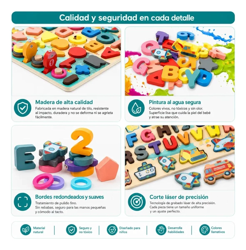 TABLERO DIDACTICO 7 EN 1 DE MADERA PARA APRENDIZAJE INFANTIL - 7