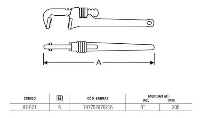 LLAVE STILLSON AJUSTABLE 8 PULGADAS - 2