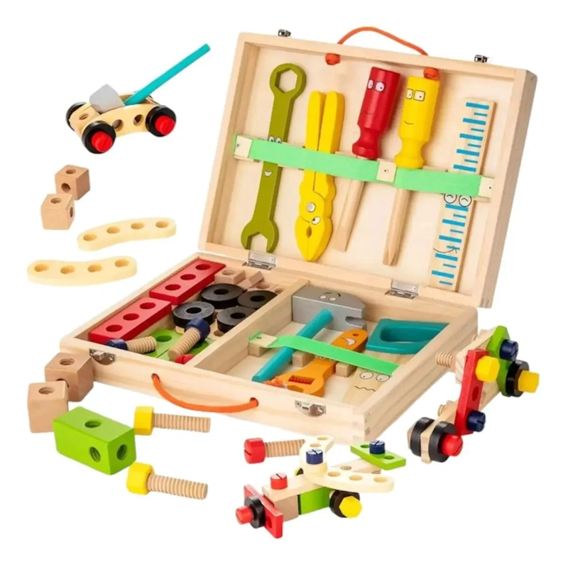 CAJA DE HERRAMIENTAS DE MADERA PARA NIÑOS, JUGUETE EDUCATIVO - 1