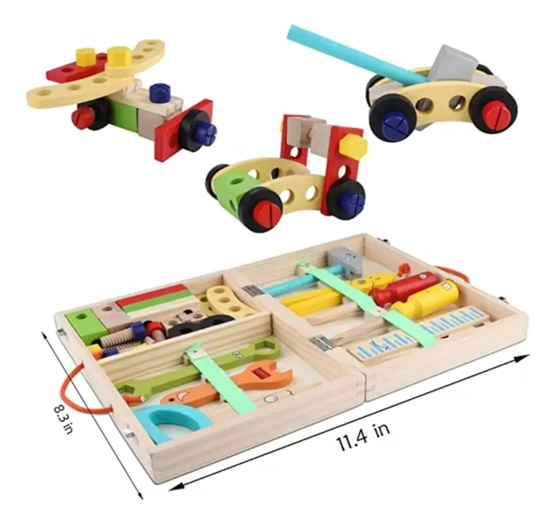 CAJA DE HERRAMIENTAS DE MADERA PARA NIÑOS, JUGUETE EDUCATIVO - 3