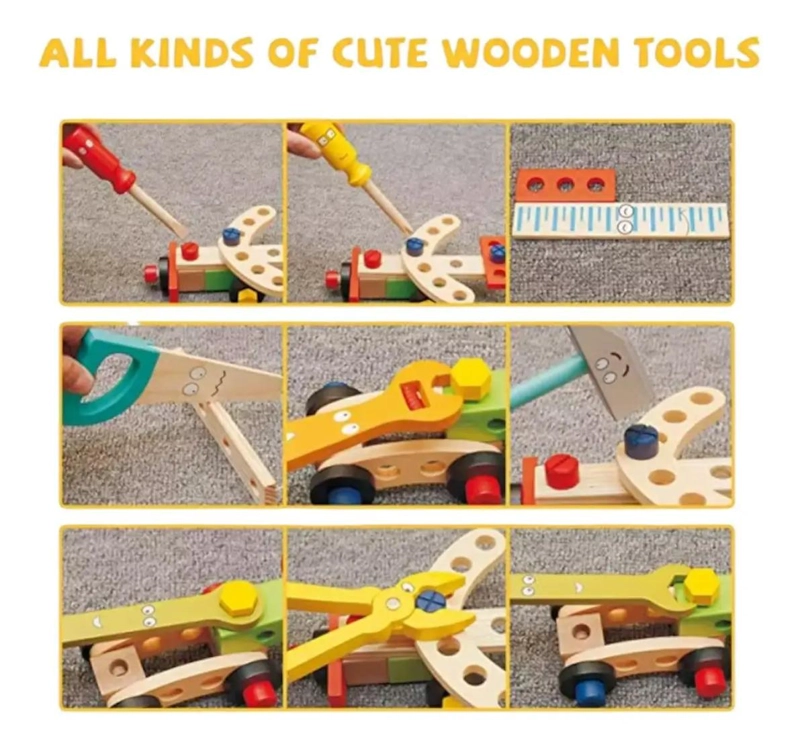 CAJA DE HERRAMIENTAS DE MADERA PARA NIÑOS, JUGUETE EDUCATIVO - 4