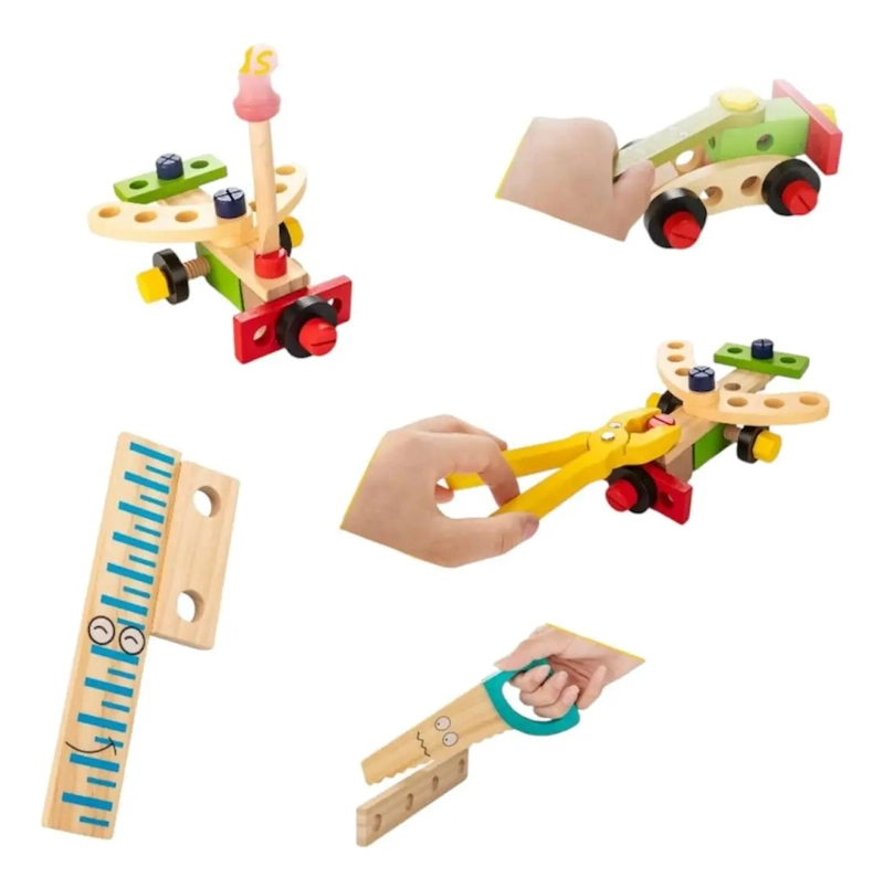 CAJA DE HERRAMIENTAS DE MADERA PARA NIÑOS, JUGUETE EDUCATIVO - 5