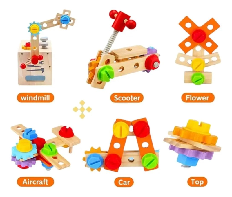 CAJA DE HERRAMIENTAS DE MADERA PARA NIÑOS, JUGUETE EDUCATIVO - 6