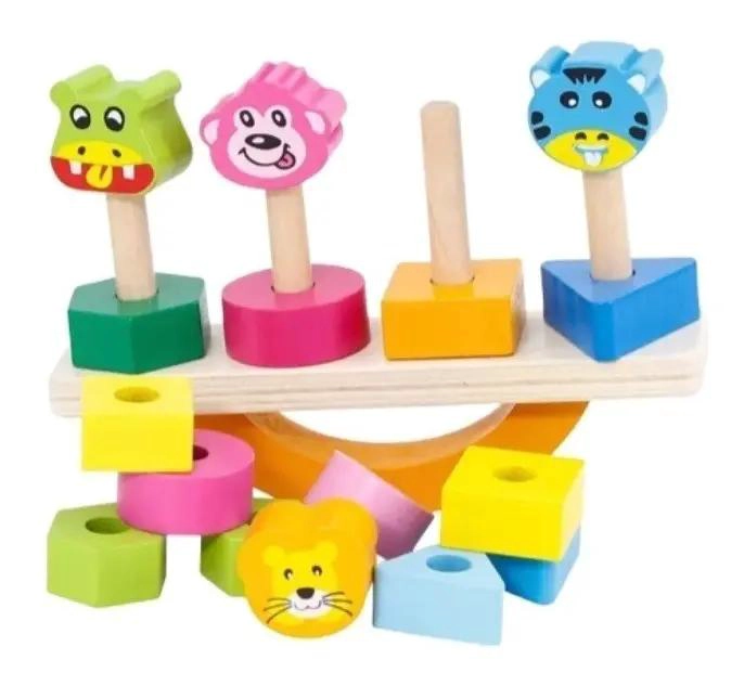 JUGUETE DE EQUILIBRIO DE MADERA PARA NIÑOS CON BLOQUES COLORIDOS - 1