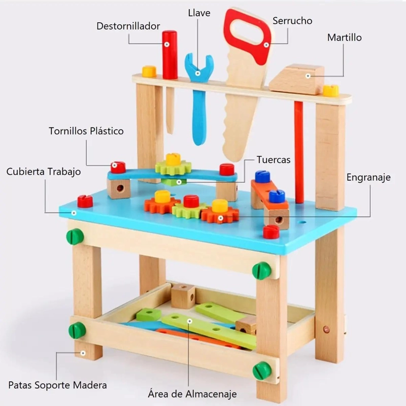 BANCO DE HERRAMIENTAS DIDACTICO DE MADERA PARA NIÑOS - 5
