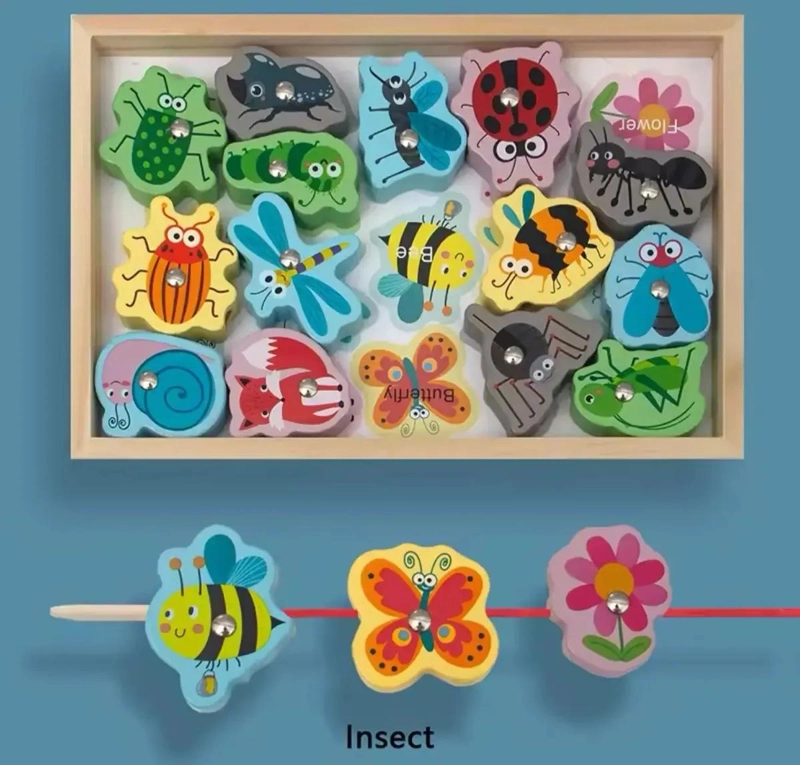JUGUETE EDUCATIVO ENHEBRADOR DE MADERA CON FRUTAS Y ANIMALES - 3