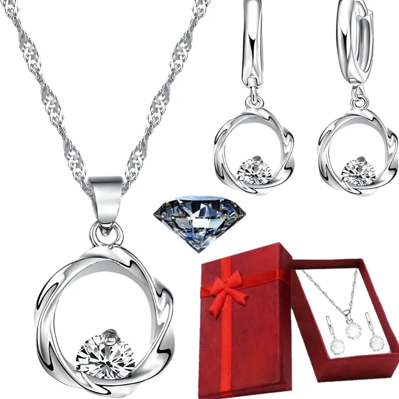 CONJUNTO DE JOYAS DE PLATA 925 CON AROS Y COLLAR PARA MUJER - 1