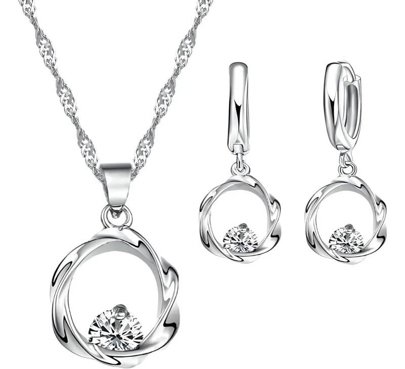 CONJUNTO DE JOYAS DE PLATA 925 CON AROS Y COLLAR PARA MUJER - 2