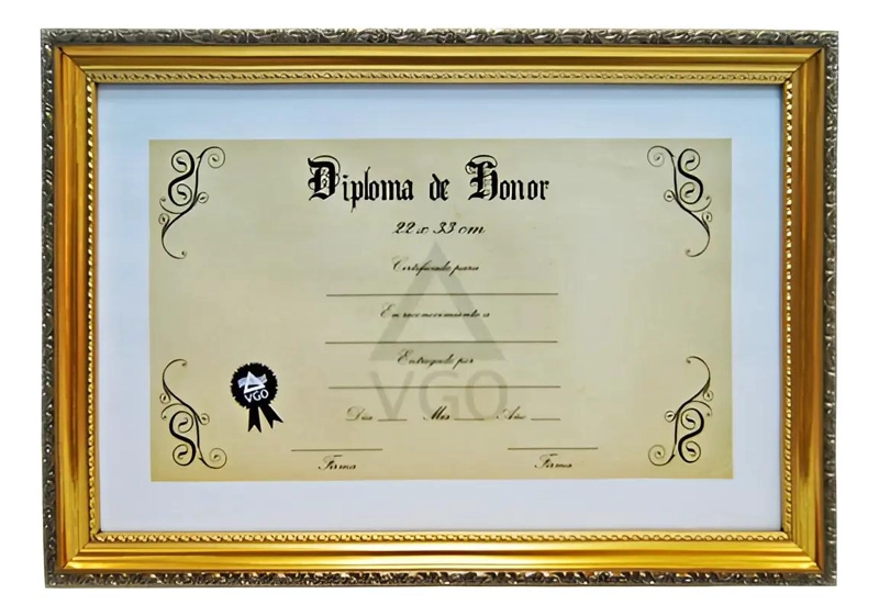 MARCO DE PLASTICO PARA DIPLOMA 22X33 CM COLOR DORADO - 1