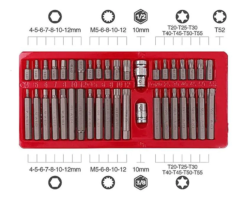 SET KIT JUEGO PUNTAS CORTO LARGO TORX ALLEN 40 PIEZAS - 2