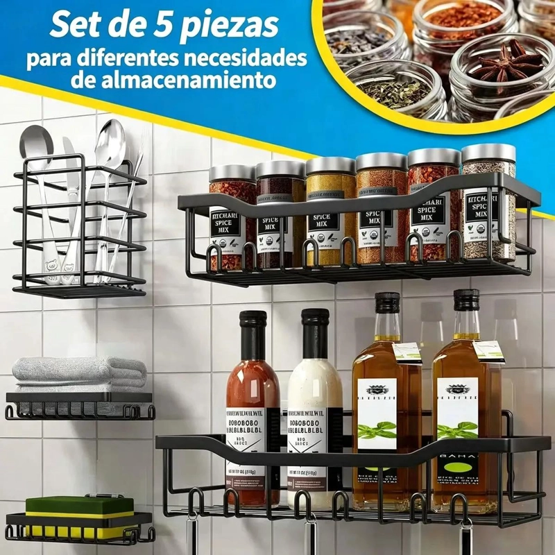 SET DE 5 ORGANIZADORES DE PARED PARA BAÑO Y COCINA - 3