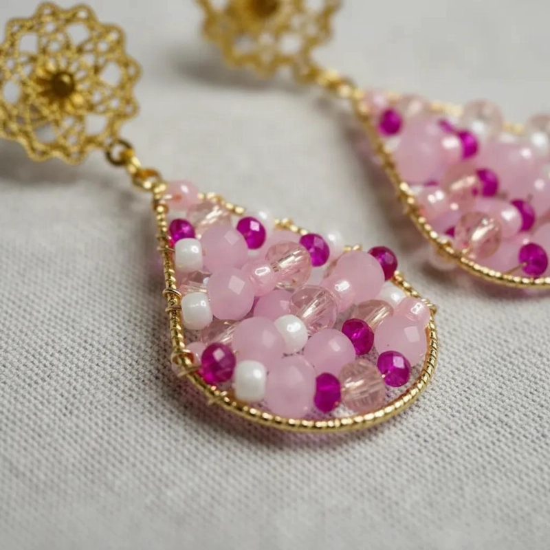 AROS COLGANTES EN BAÑO DE ORO Y PLATA CON PIEDRAS NATURALES - 1