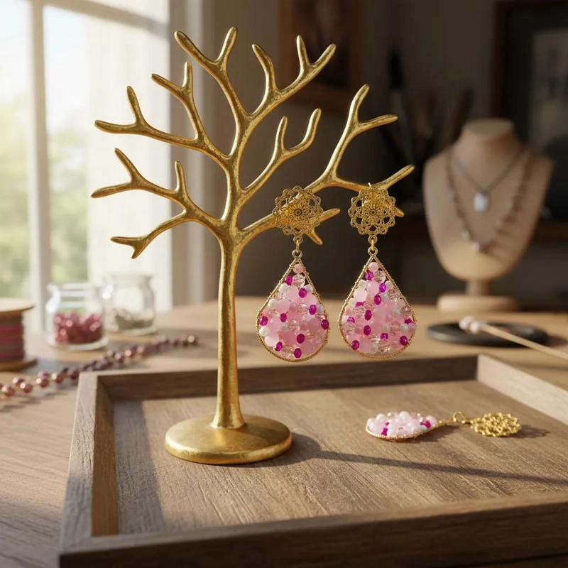AROS COLGANTES EN BAÑO DE ORO Y PLATA CON PIEDRAS NATURALES - 2