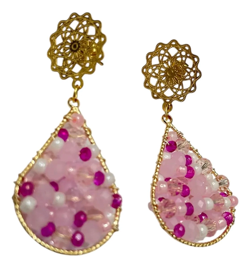 AROS COLGANTES EN BAÑO DE ORO Y PLATA CON PIEDRAS NATURALES - 3