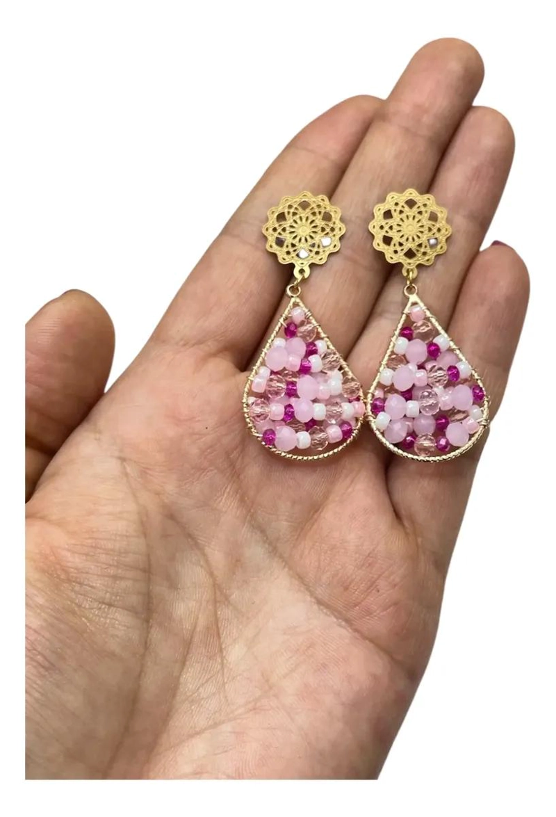 AROS COLGANTES EN BAÑO DE ORO Y PLATA CON PIEDRAS NATURALES - 6