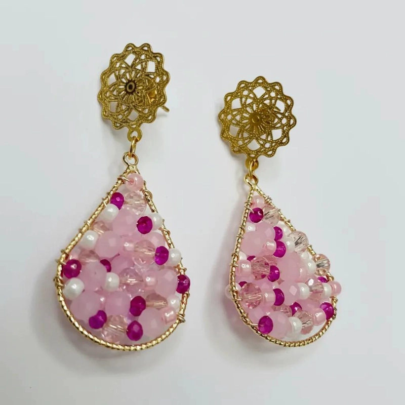 AROS COLGANTES EN BAÑO DE ORO Y PLATA CON PIEDRAS NATURALES - 7