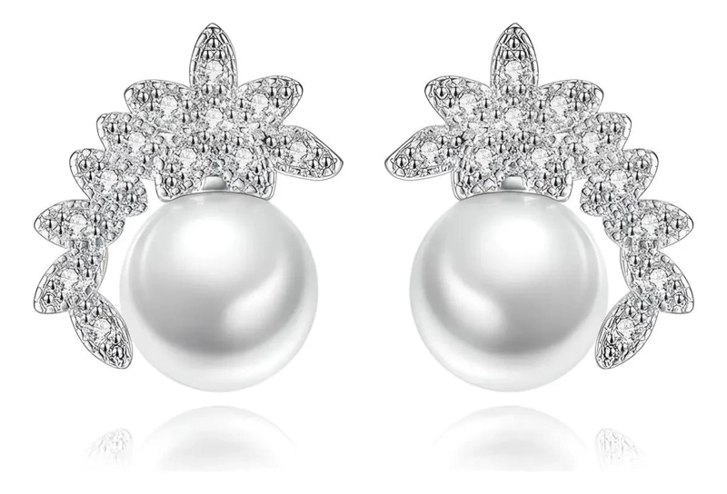 AROS ELEGANTES DE PLATA 925 CON PERLAS Y ZIRCONIA CUBICA - 1