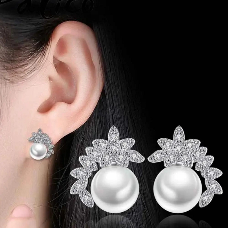 AROS ELEGANTES DE PLATA 925 CON PERLAS Y ZIRCONIA CUBICA - 2