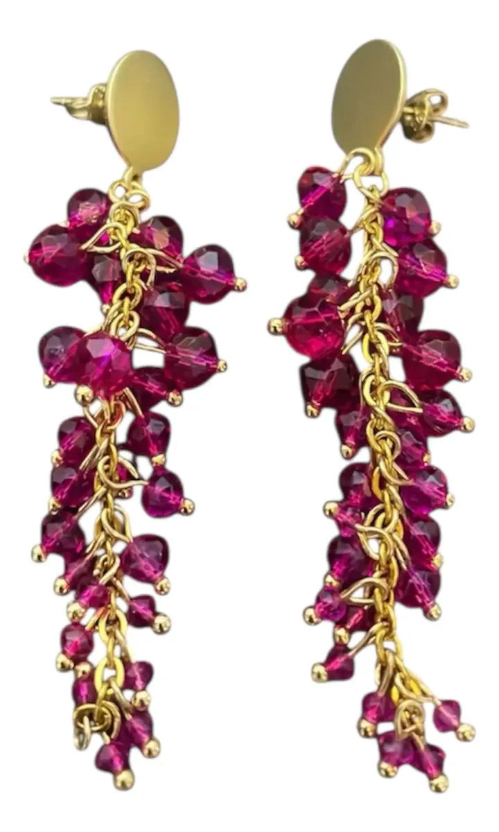 AROS COLGANTES DE PIEDRAS EN CASCADA CON BAÑO DE ORO - 2