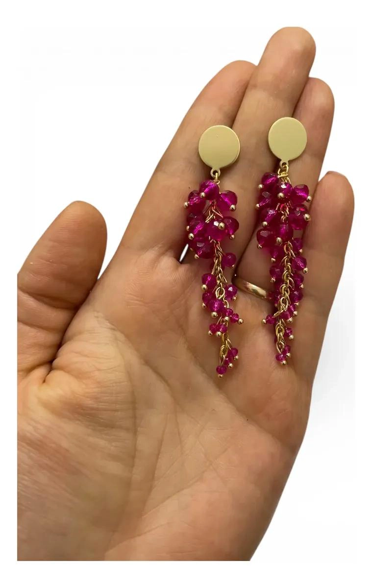 AROS COLGANTES DE PIEDRAS EN CASCADA CON BAÑO DE ORO - 4