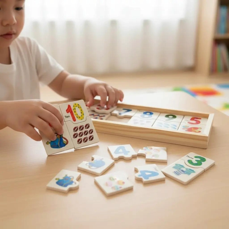JUEGO EDUCATIVO DOMINO DE MADERA PARA APRENDIZAJE INFANTIL - 1