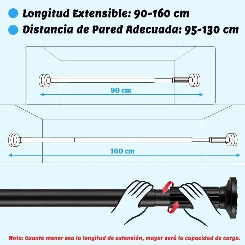 BARRA EXTENSIBLE DE ACERO INOXIDABLE PARA CORTINAS 90-160 CM - 2
