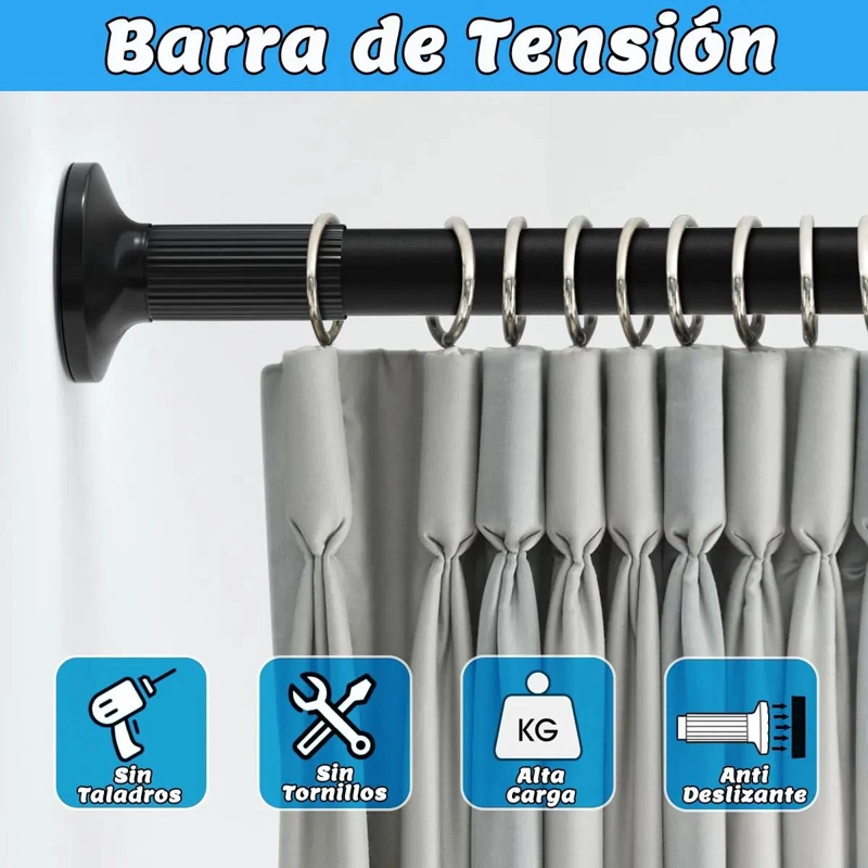 BARRA EXTENSIBLE DE ACERO INOXIDABLE PARA CORTINAS 90-160 CM - 5
