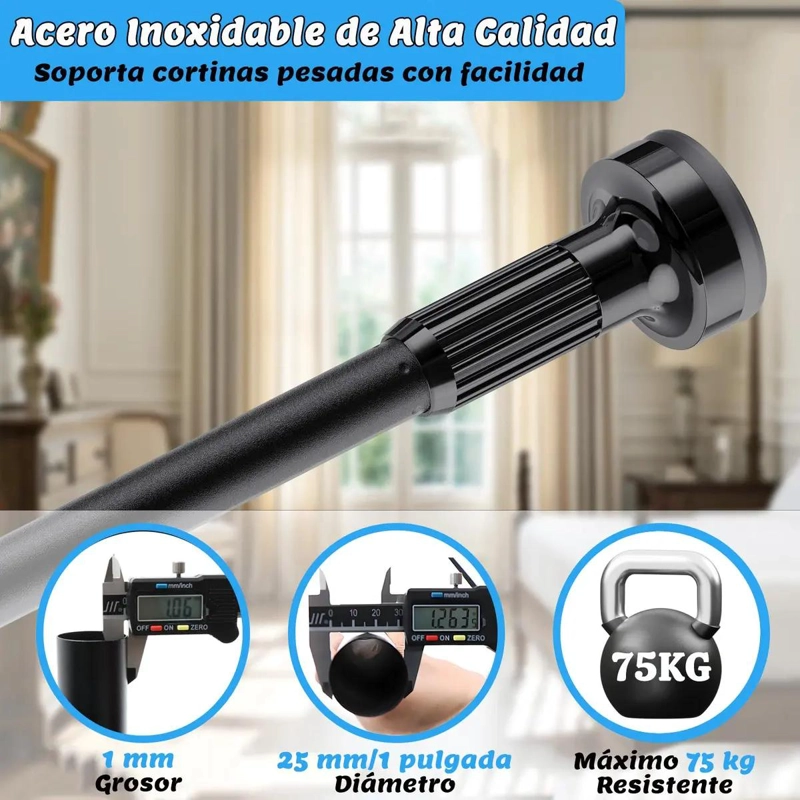 BARRA EXTENSIBLE DE ACERO INOXIDABLE PARA CORTINAS 90-160 CM - 6