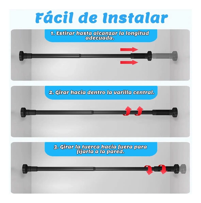 BARRA EXTENSIBLE DE ACERO INOXIDABLE PARA CORTINAS 90-160 CM - 9